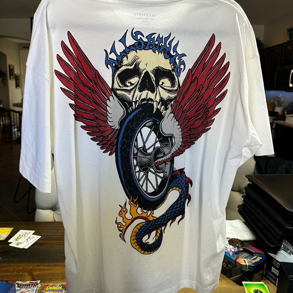 Mens Small Allsaints White Road Rash Short Sleeve Crew T-Shirt - White